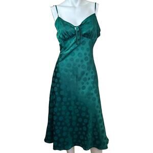 Lulus Dot the Way Green Polka Dot Jacquard Midi Dress sz M